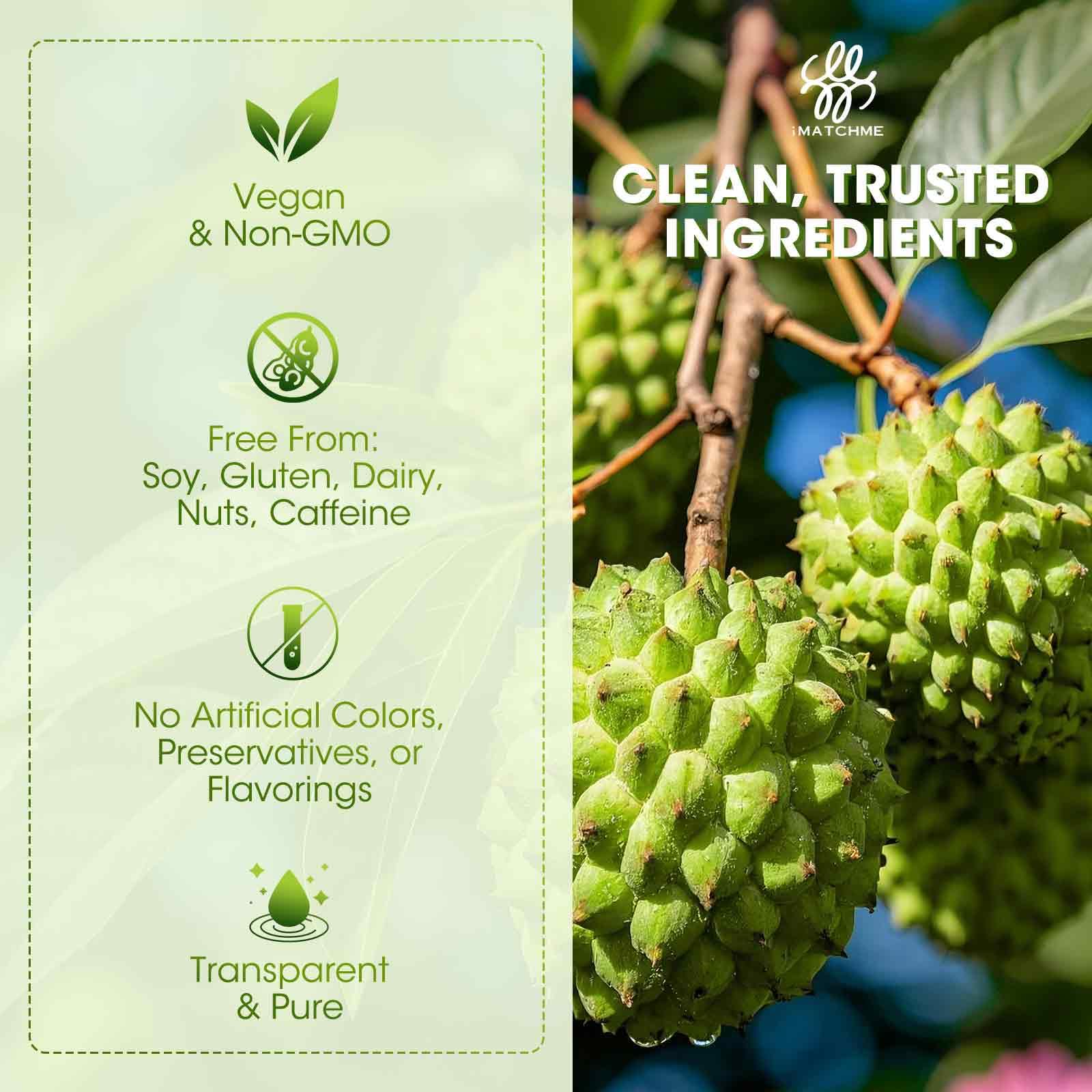 neatly labeled iMATCHME Soursop Graviola liquid drops natural flavor