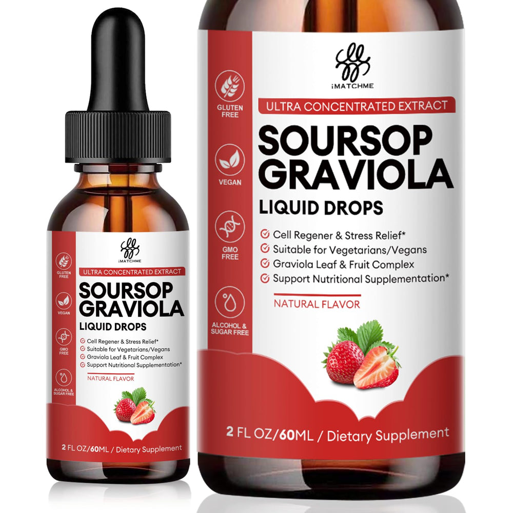 iMATCHME Soursop Liquid Drops bottle pouring for easy daily wellness