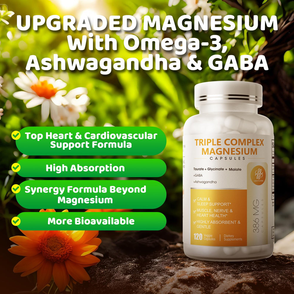 iMATCHME magnesium-gaba-ashwagandha blend label close-up, emphasizing calm mind and sleep potential