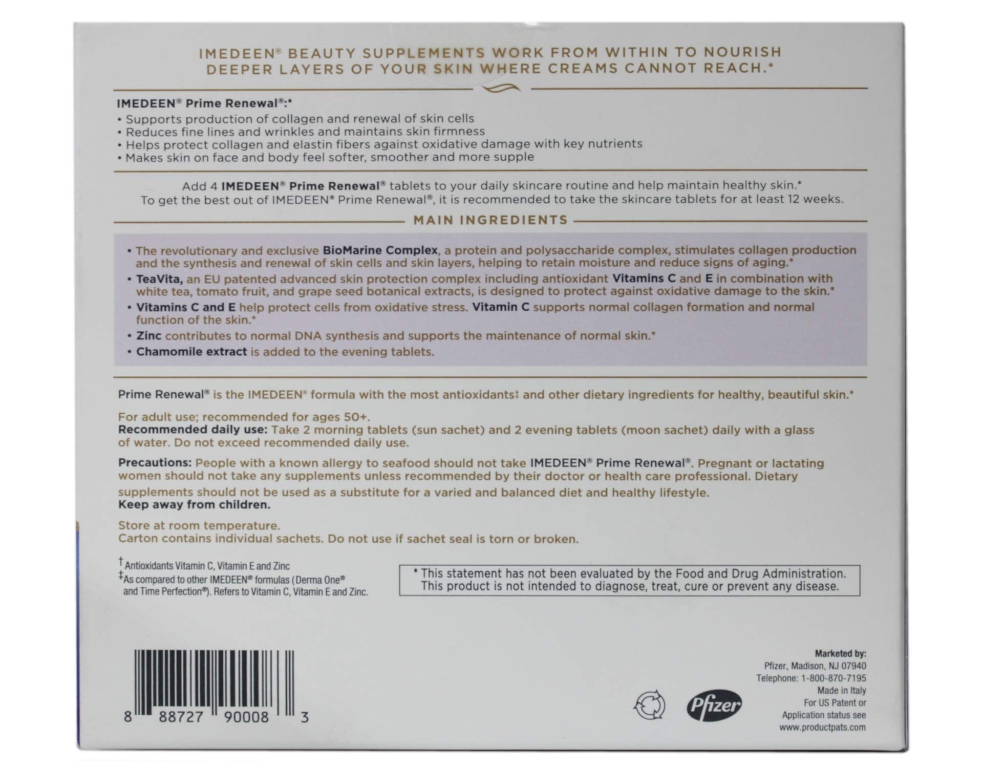 Imedeen Prime Renewal label detail highlighting collagen and elastin-inspired skin nourishment.