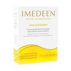 Imedeen Time Perfection bottle front showing a premium supplement for nourished skin