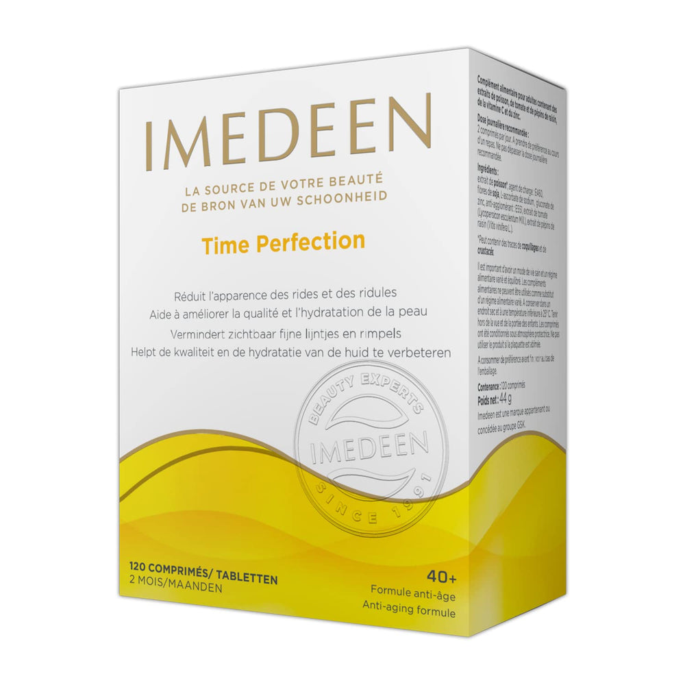 Imedeen Time Perfection bottle held in hand for easy daily use
