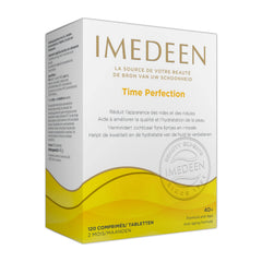 Closeup of Imedeen Time Perfection tablets highlighting coating