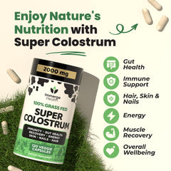 Immerge Health grass-fed label close-up signaling pure colostrum source for immune support.