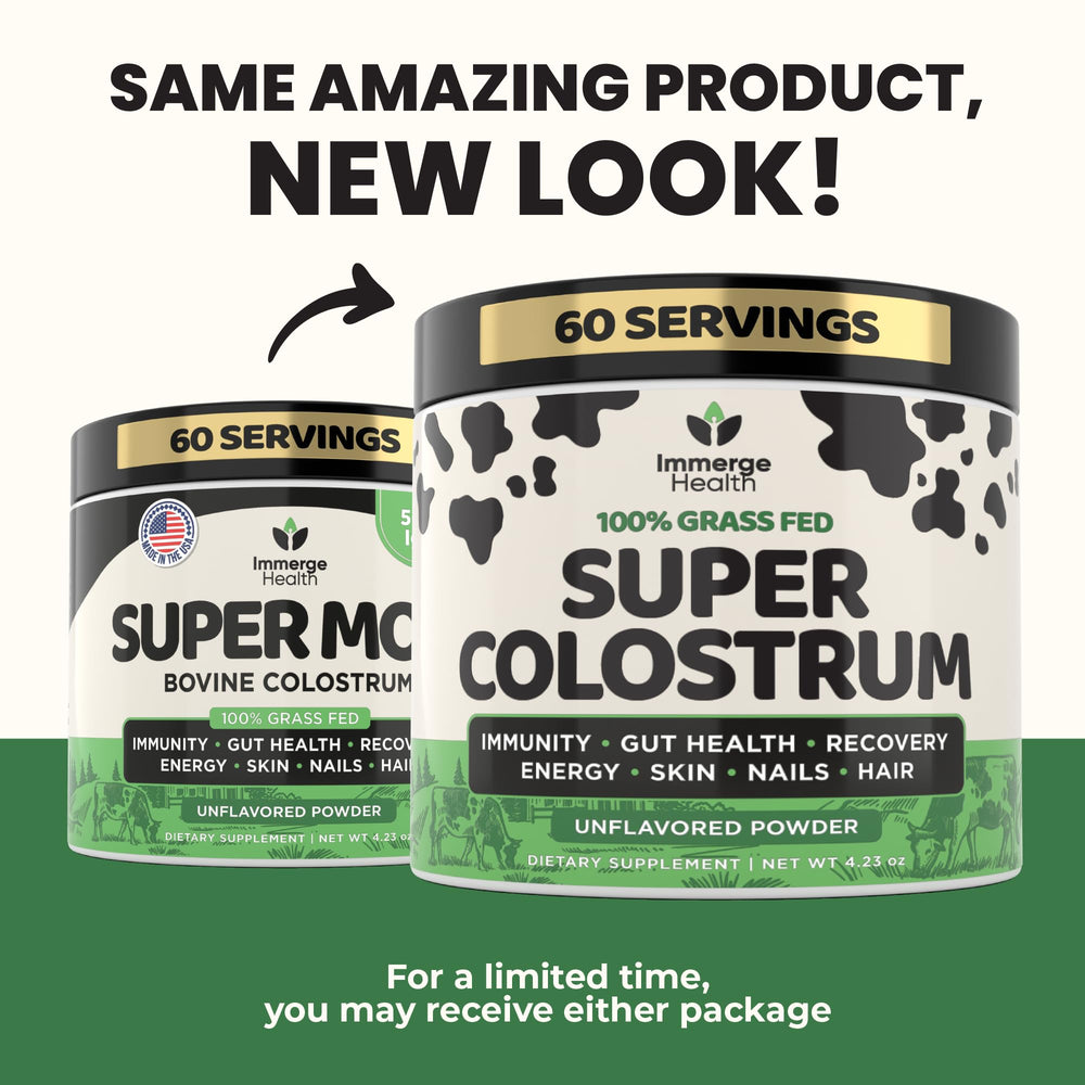 ImmergeHealth packaging shows first-milking grass-fed origins on label