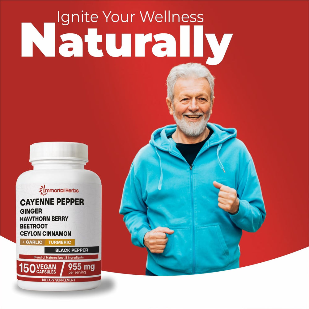 Black pepper extract aids absorption in Immortal Herbs Cayenne Capsules.