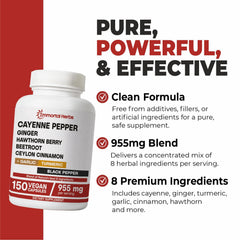 Close-up of Immortal Herbs Cayenne Capsules label highlighting blended botanicals.