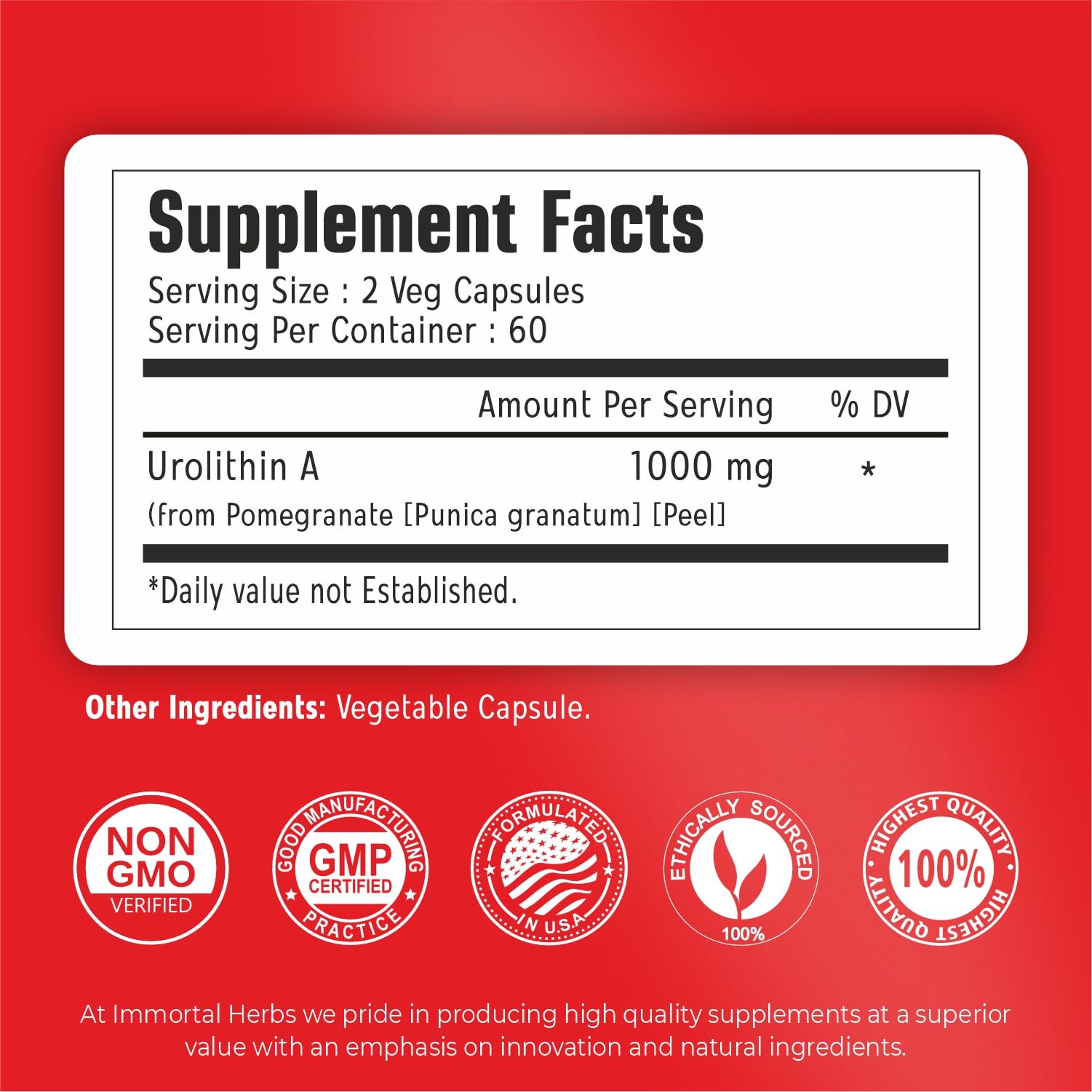 Immortal Herbs Urolithin A+ bottle front showing a high-potency option.