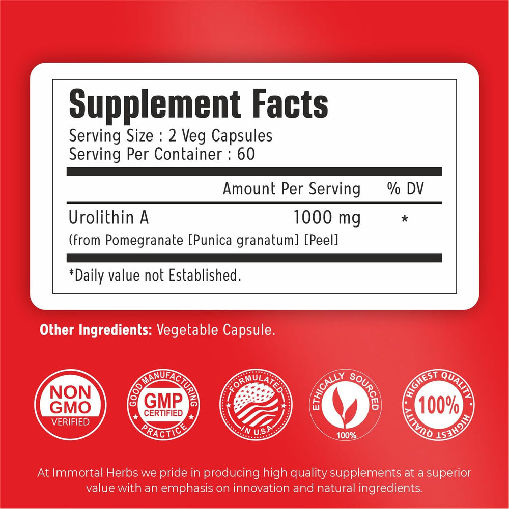 Immortal Herbs Urolithin A+ bottle front showing a high-potency option.