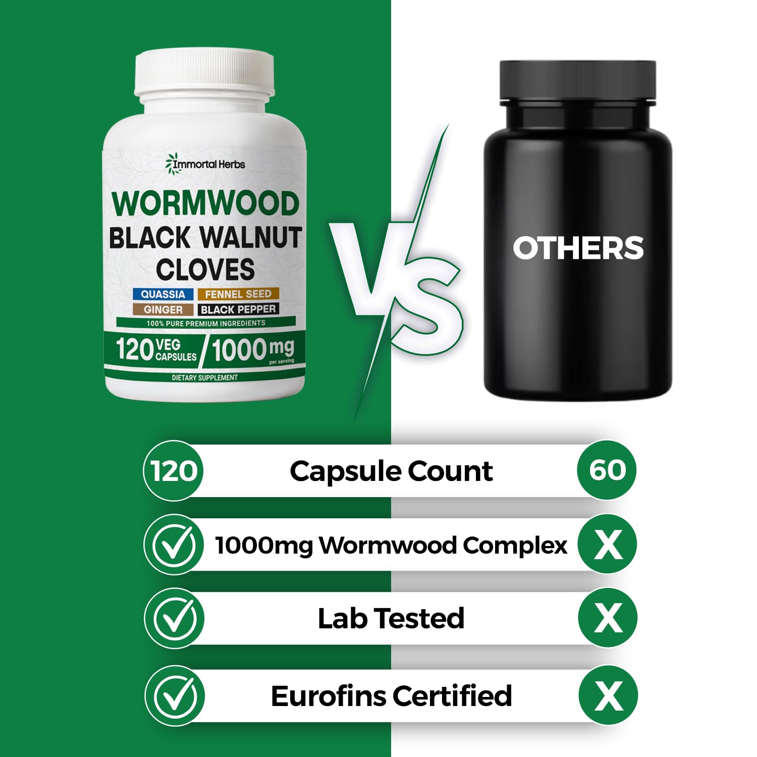 Immortal Herbs vegan capsules pack ready for a two-capsule daily regimen.