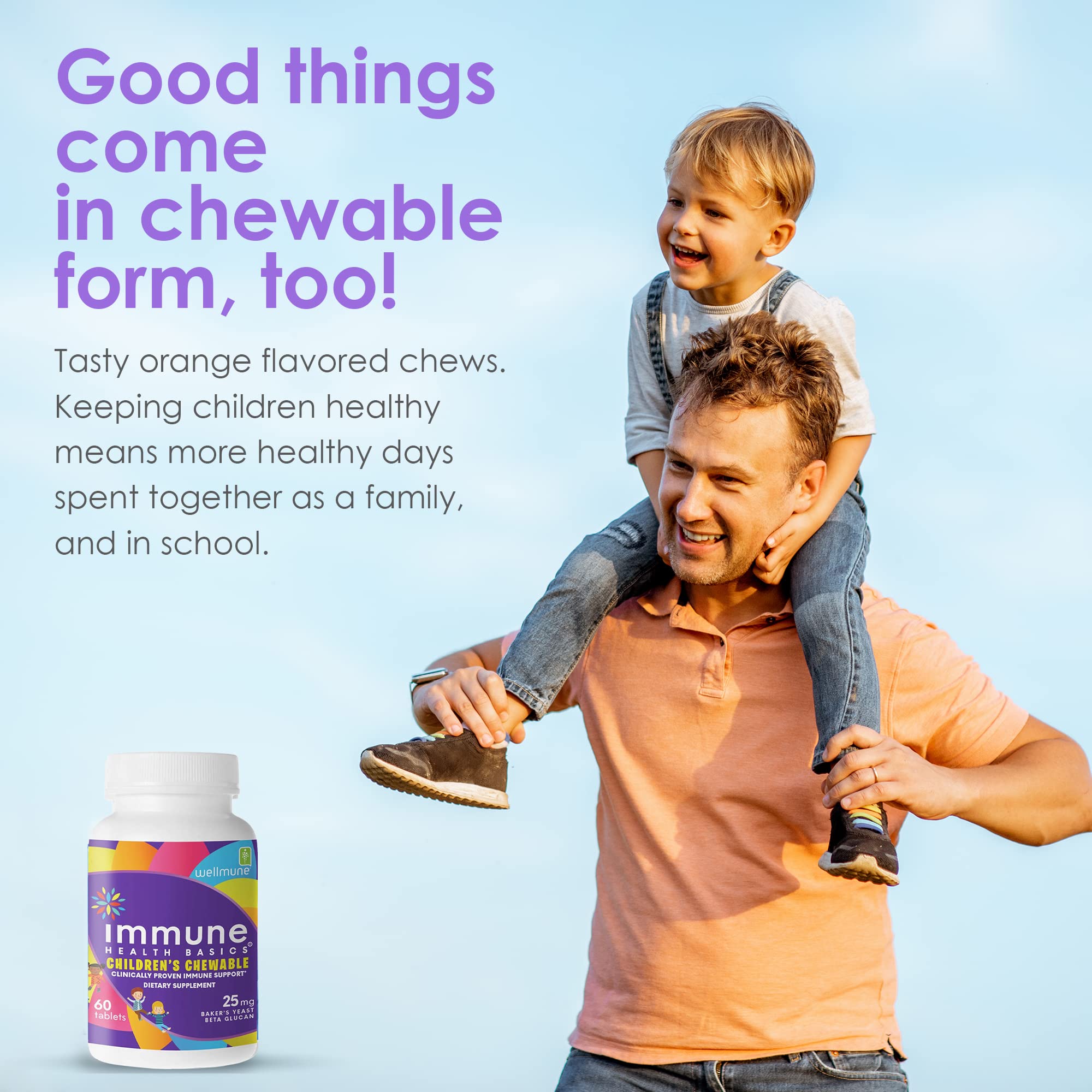 Immune Health Basics orange-flavor tablet emphasizes natural taste for kids.