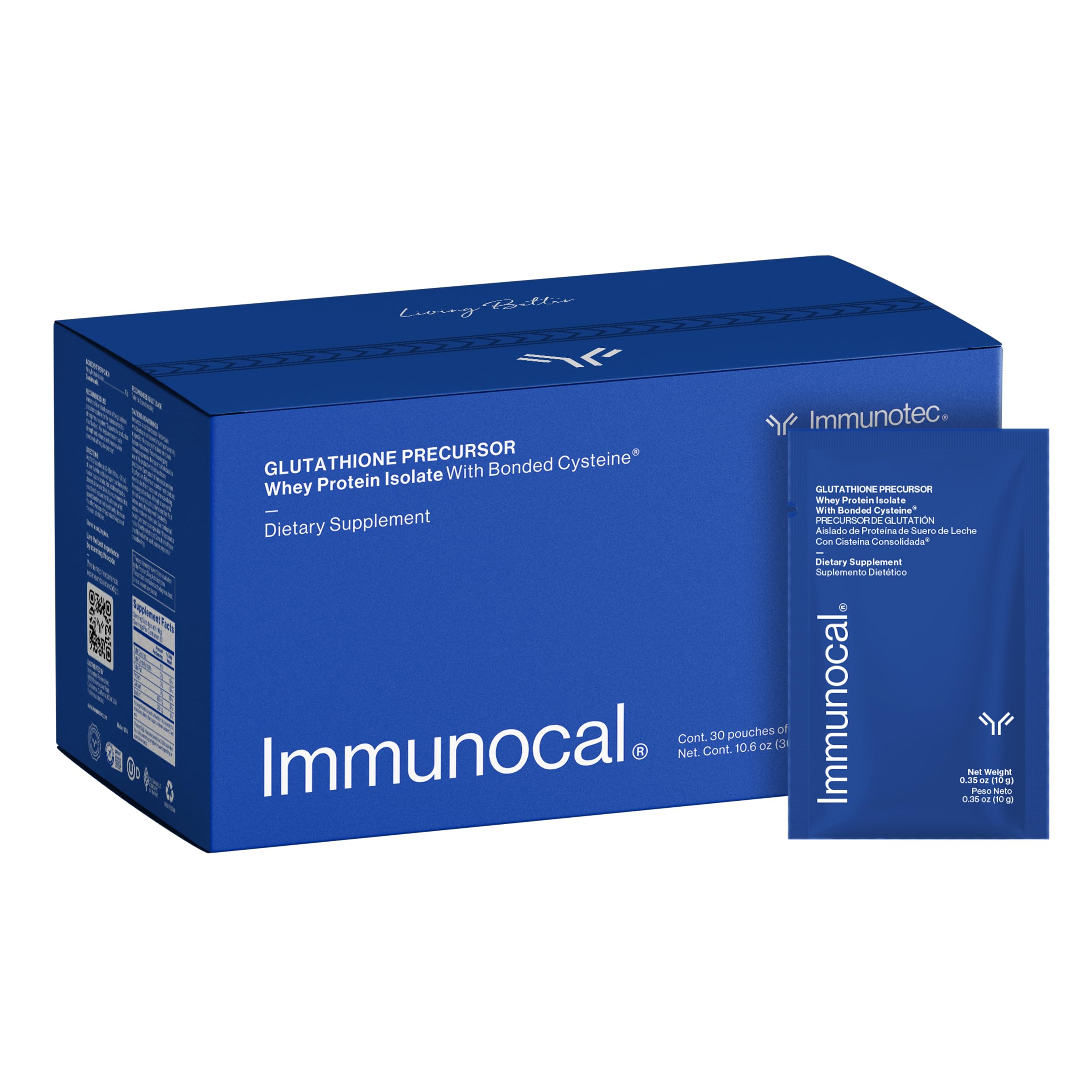 Immunocal Glutathione Precursor bottle-pour image showing convenient daily use for wellness.