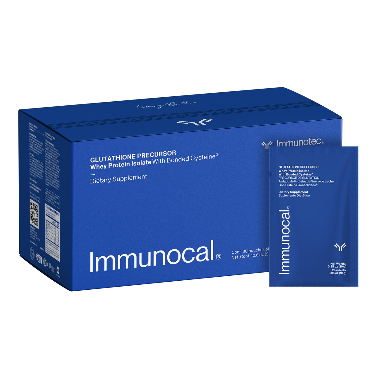 Immunocal Glutathione Precursor bottle-pour image showing convenient daily use for wellness.