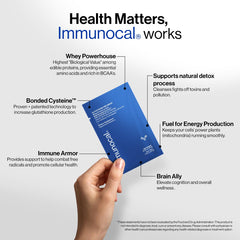 Immunocal Glutathione Precursor patented-technology label emphasizing Bonded Cysteine benefits.