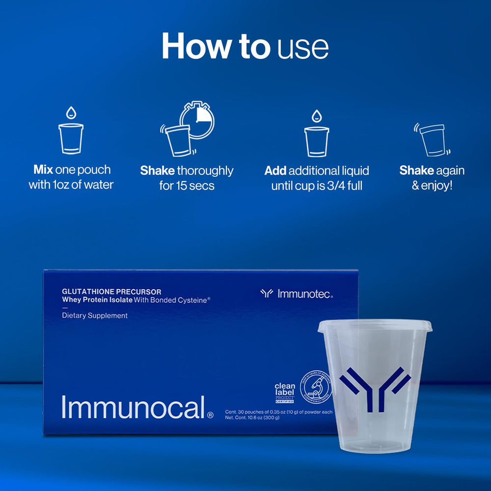 Immunocal Glutathione Precursor powder-mixing scene for immune support in daily routine.