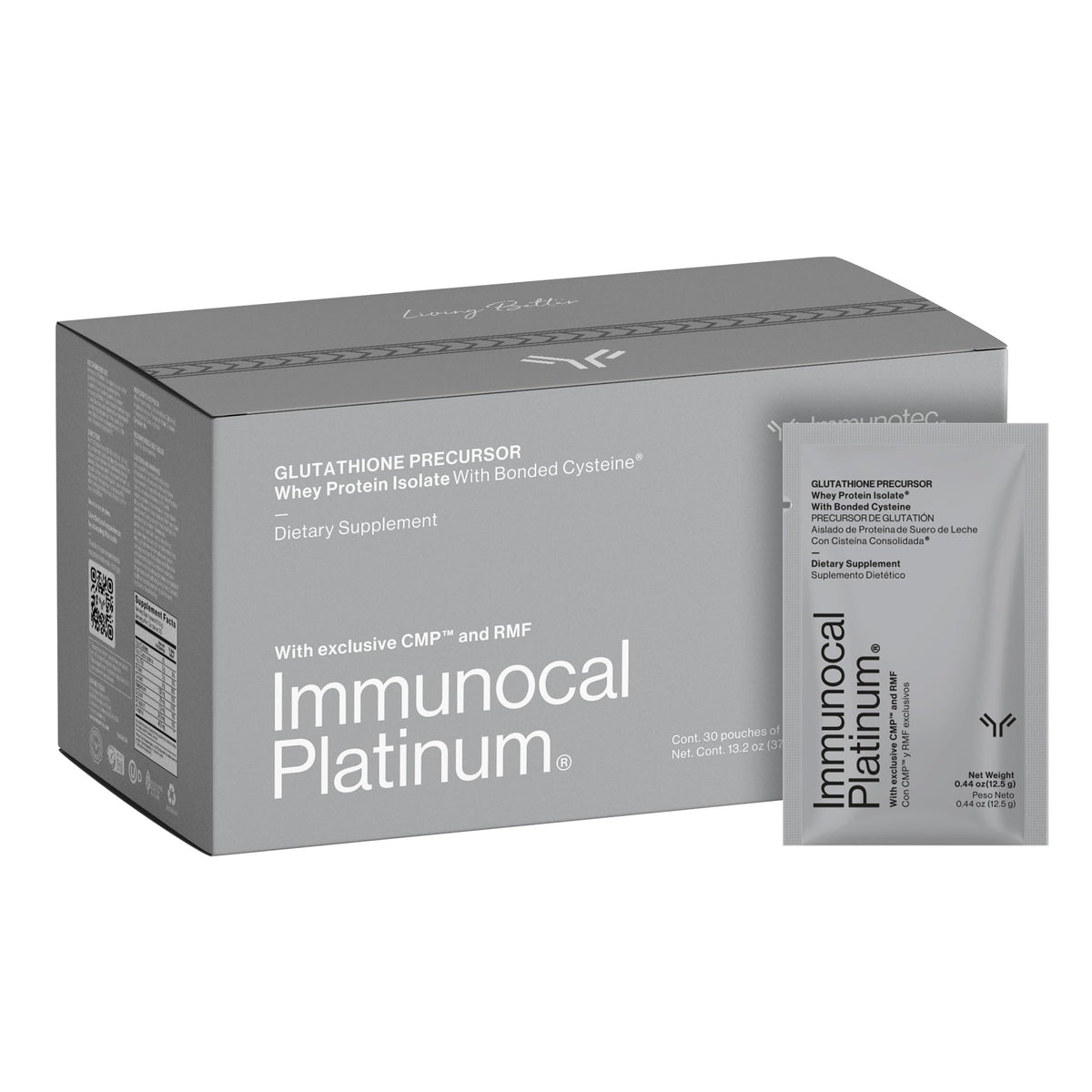 Immunocal Platinum bottle showing premium whey protein isolate for immune support and vitality.