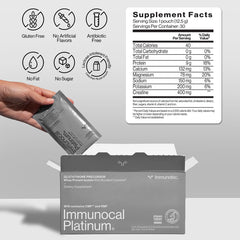 Immunocal Platinum packaging highlighting CMP and RMF technology for potential age-related benefits.