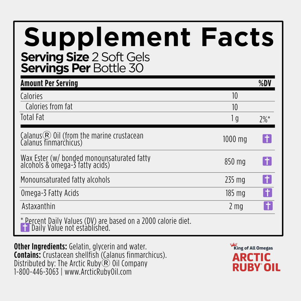 Arctic Ruby Oil with astaxanthin 2mg for antioxidant support.