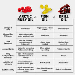 Arctic Ruby Oil label highlights EPA and DHA benefits.