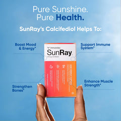 Immunotec Sunray label detail highlights calcifediol 75 mcg for rapid uptake