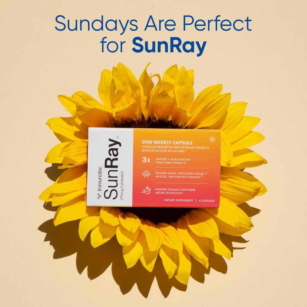 Immunotec Sunray packaging display with clinical-grade vitamin D blend