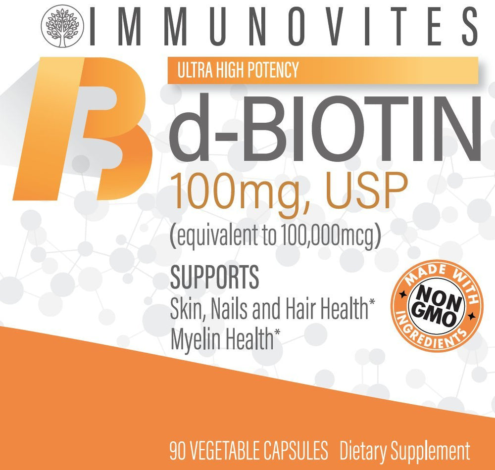 IMMUNOVITES biotin bottle on counter arranged for everyday use