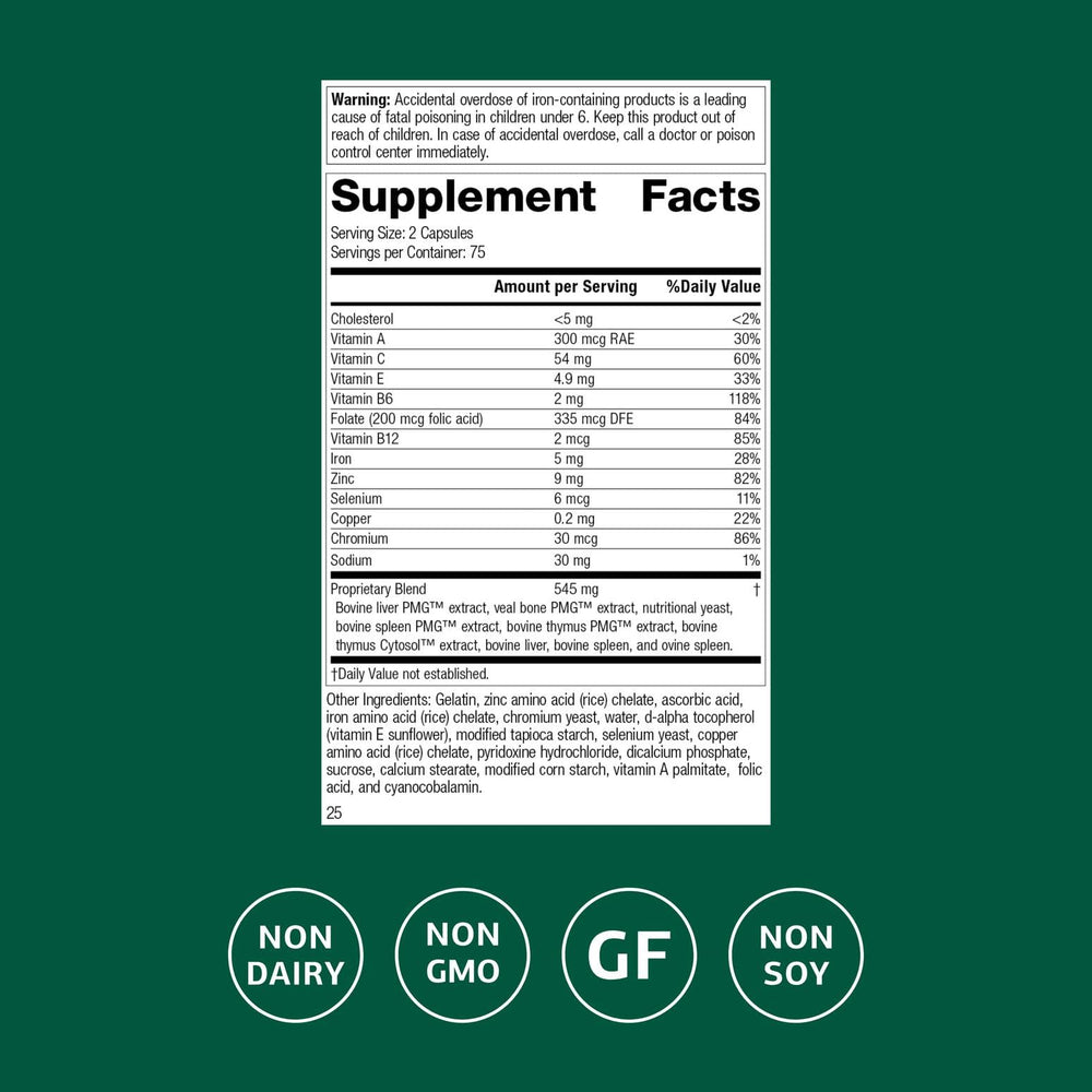 Immuplex capsules close-up highlighting mineral and vitamin blend.