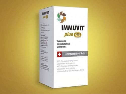 IMMUVIT-PLUS-Q10 nutrition facts label shows vitamin and mineral balance.