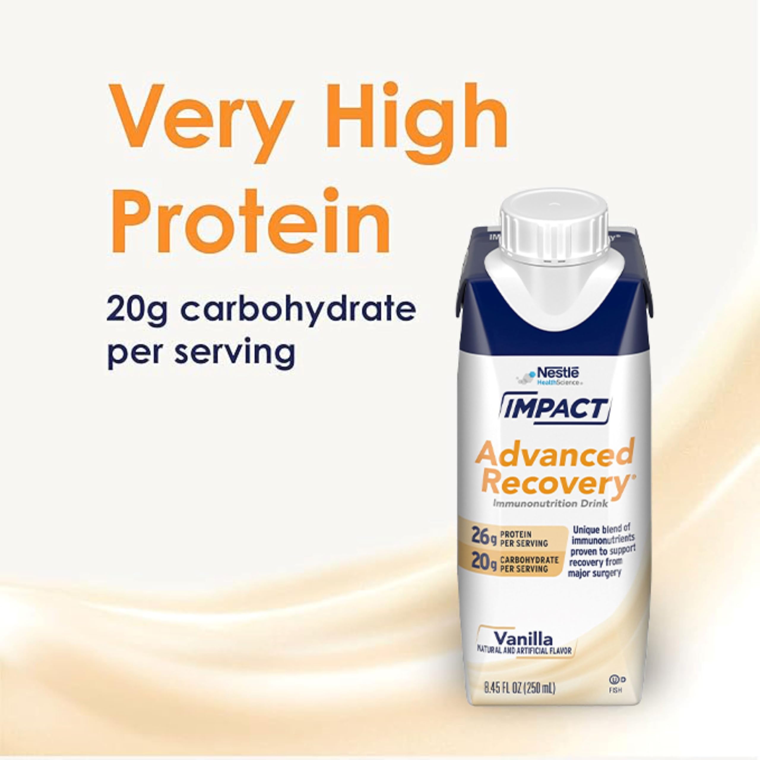 Impact Advanced Recovery Drink vanilla label highlighting key nutrients for recovery.