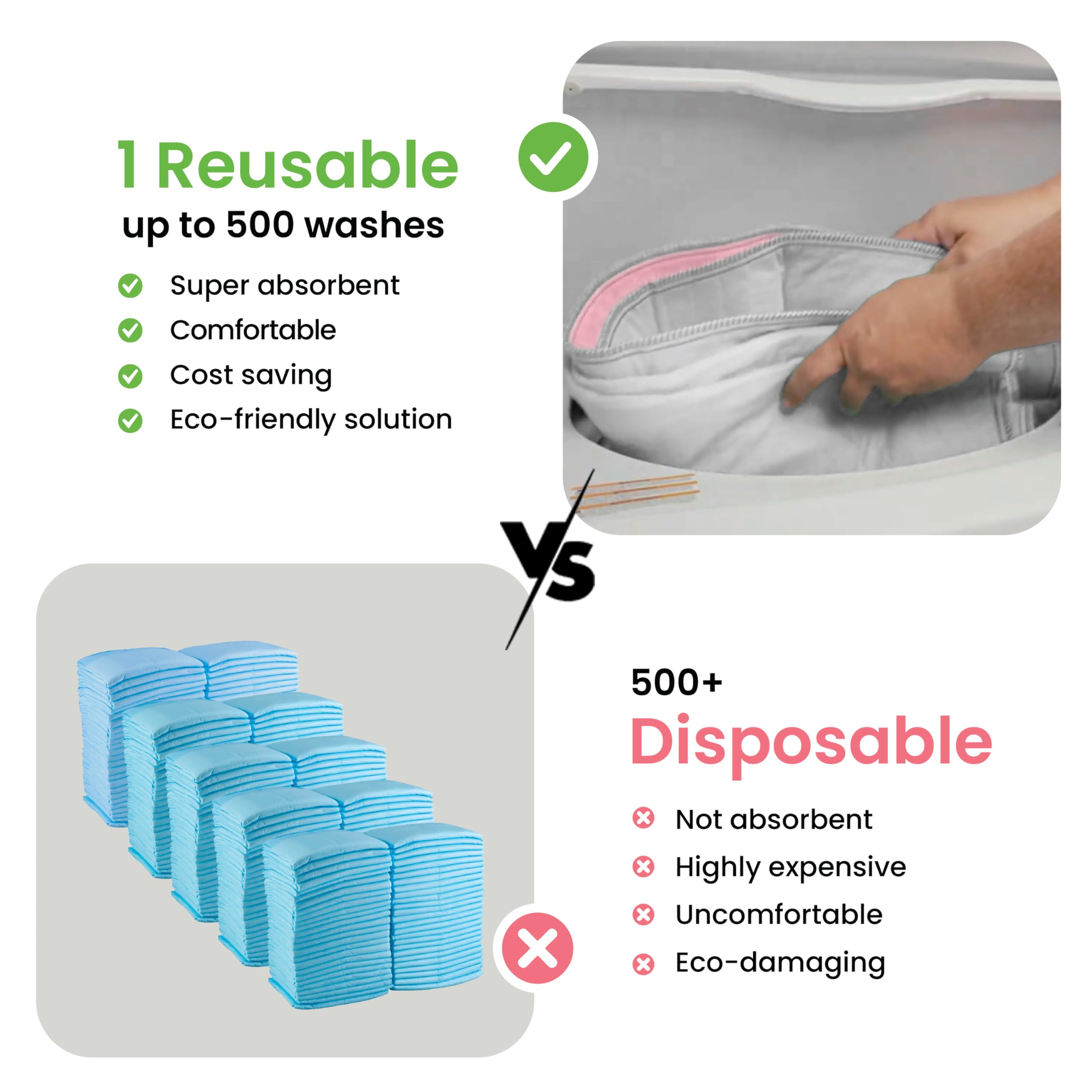 IMPROVIA washable reusable pad cuts disposable pad waste