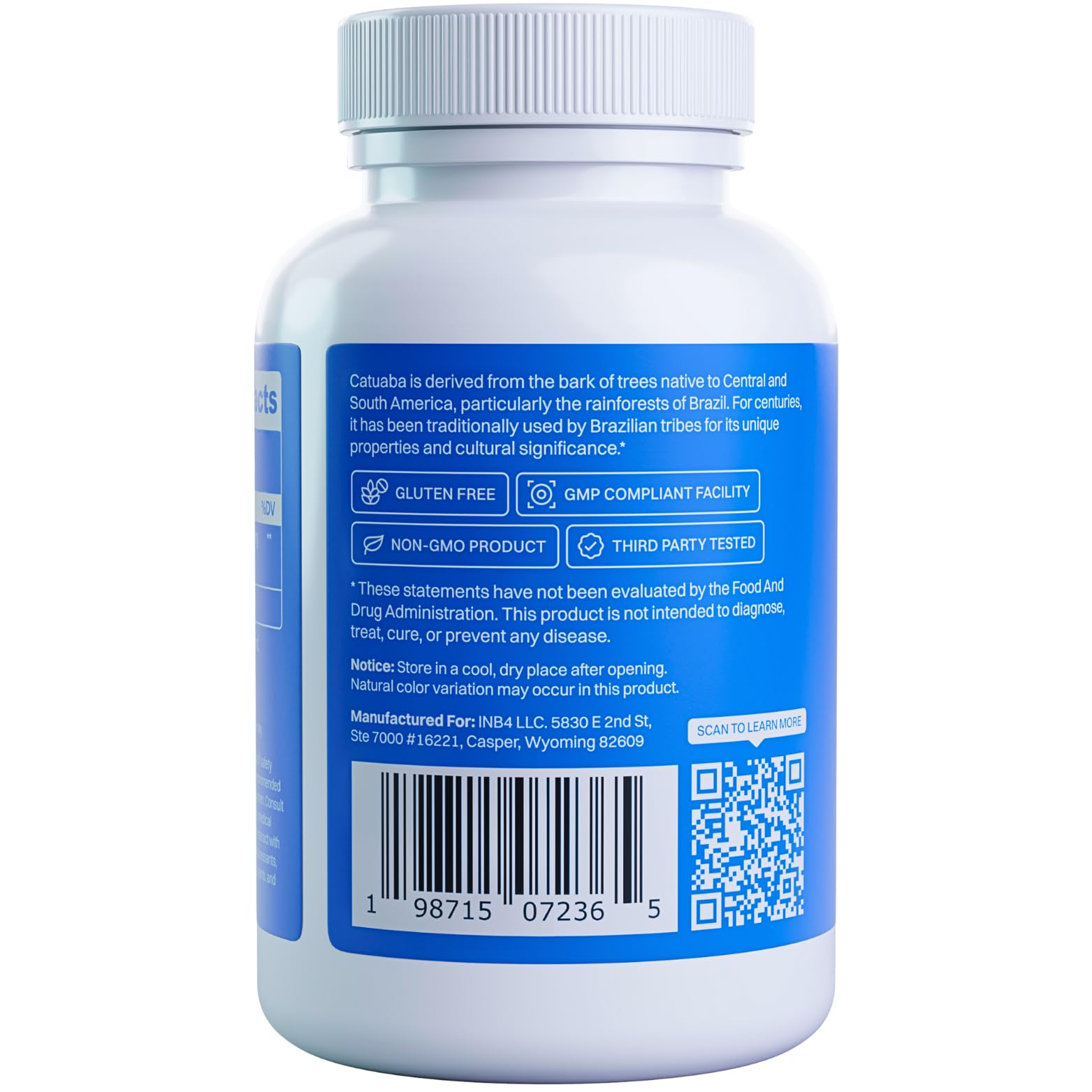 INB4 CatuaPure label with benefits panel suggesting wellbeing support.