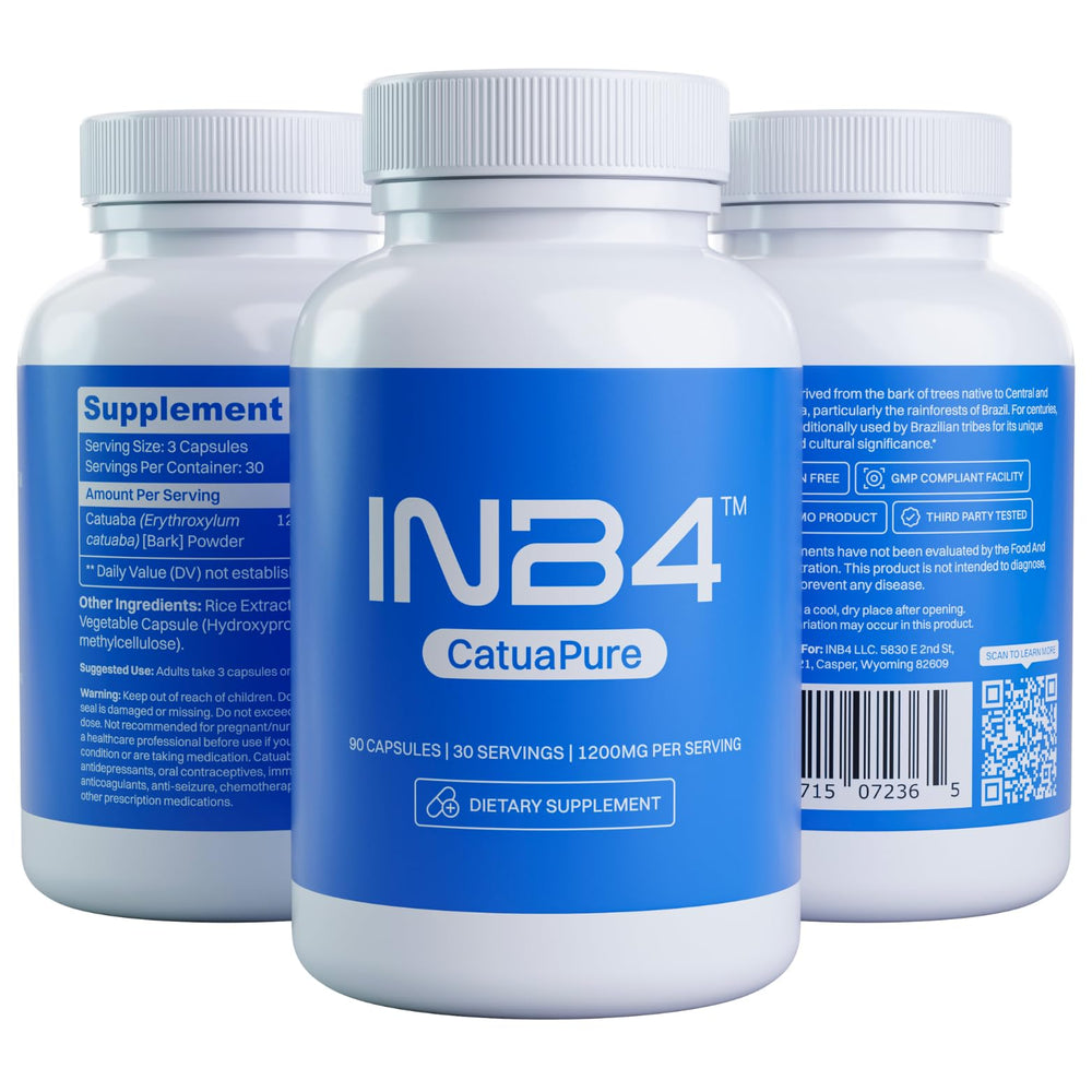 INB4 CatuaPure ingredients panel highlights catuaba bark origin.
