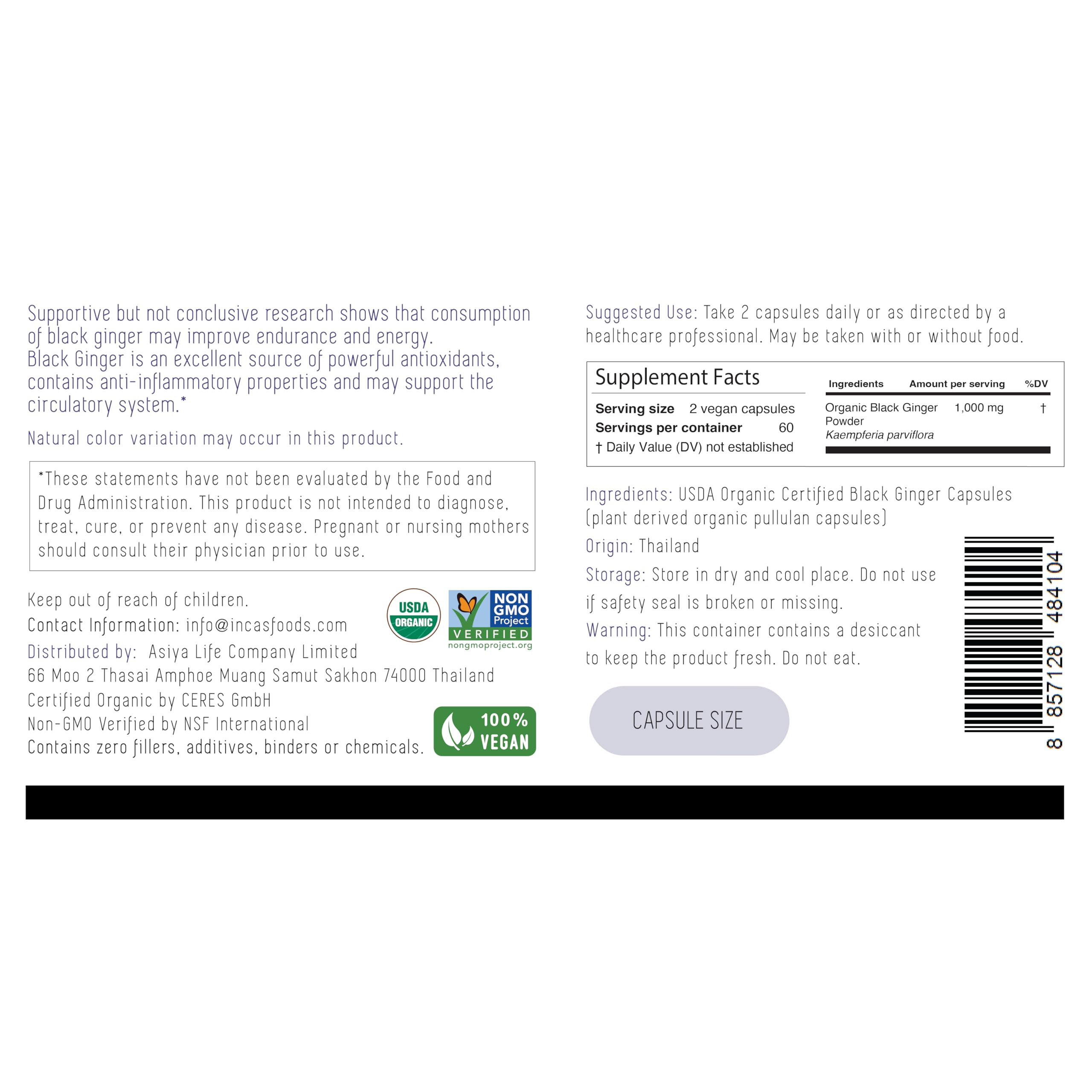 Incas by Asiya Life capsules closeup, vegan pullulan shell for plant-based convenience.