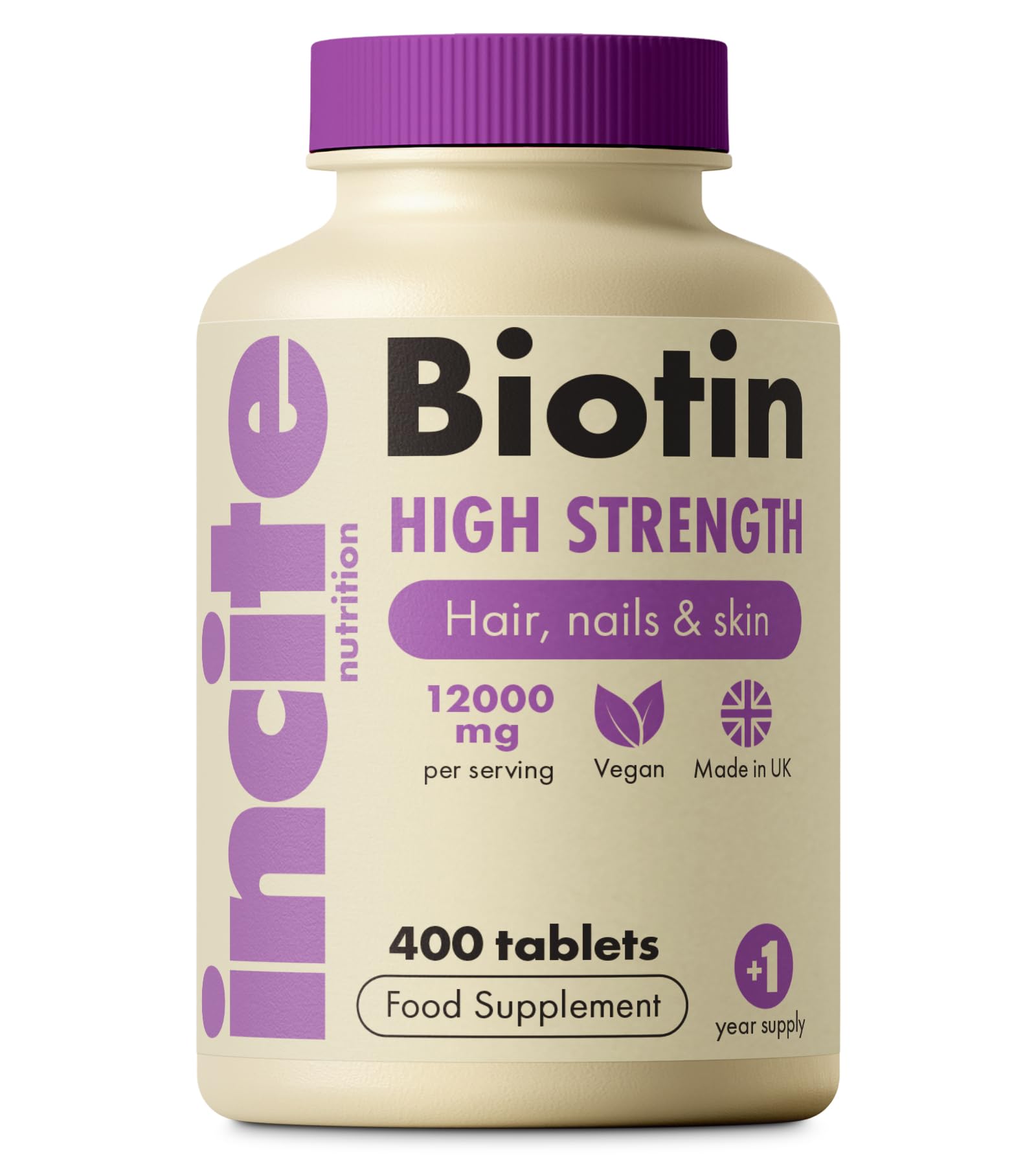 Incite Nutrition biotina tableta 6mm, fácil de tragar para uso diario