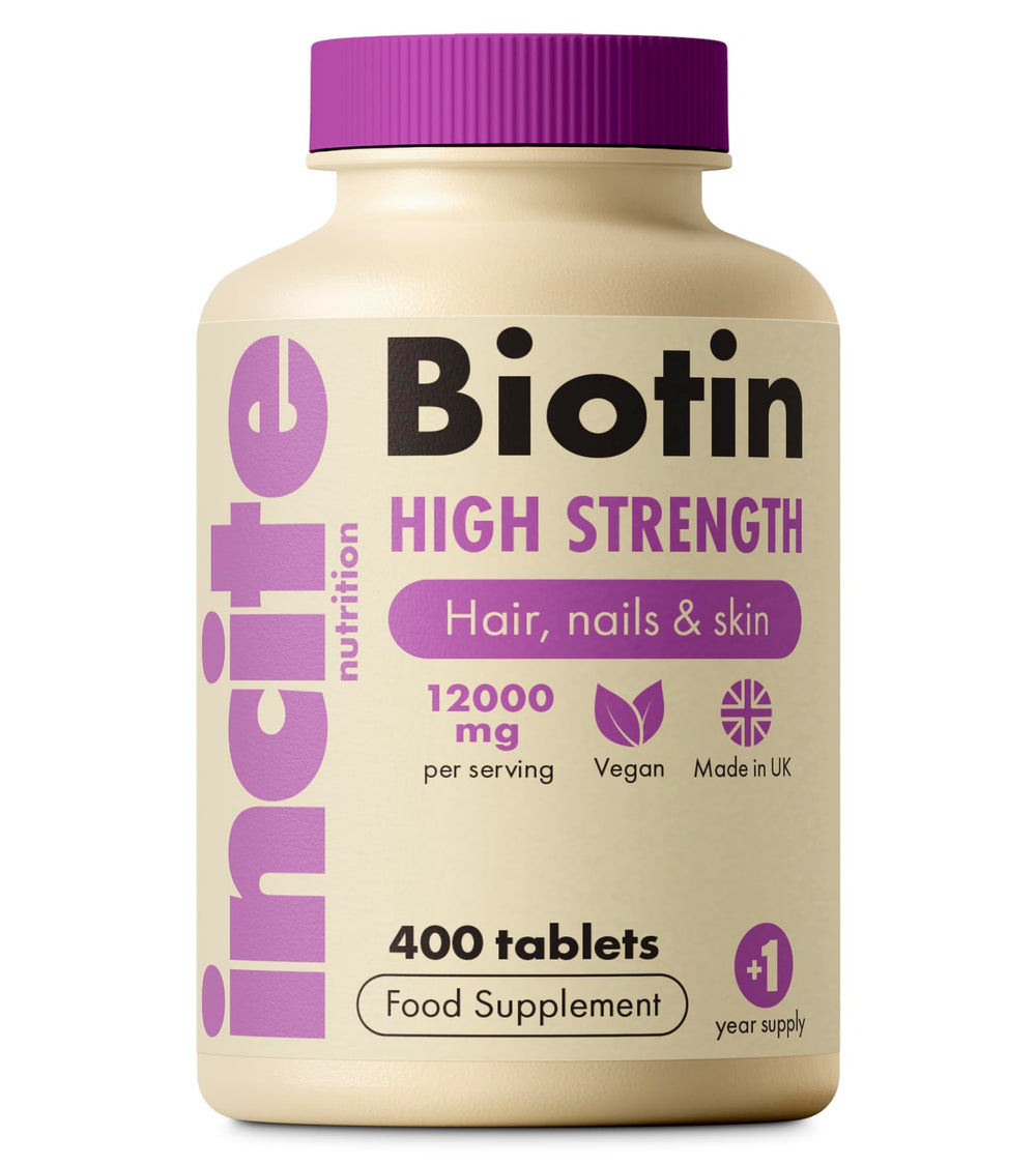 Incite Nutrition biotina tableta 6mm, fácil de tragar para uso diario