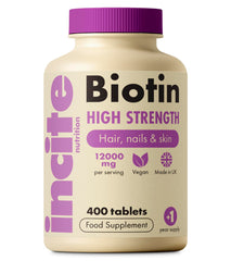 Incite Nutrition biotina tableta 6mm, fácil de tragar para uso diario