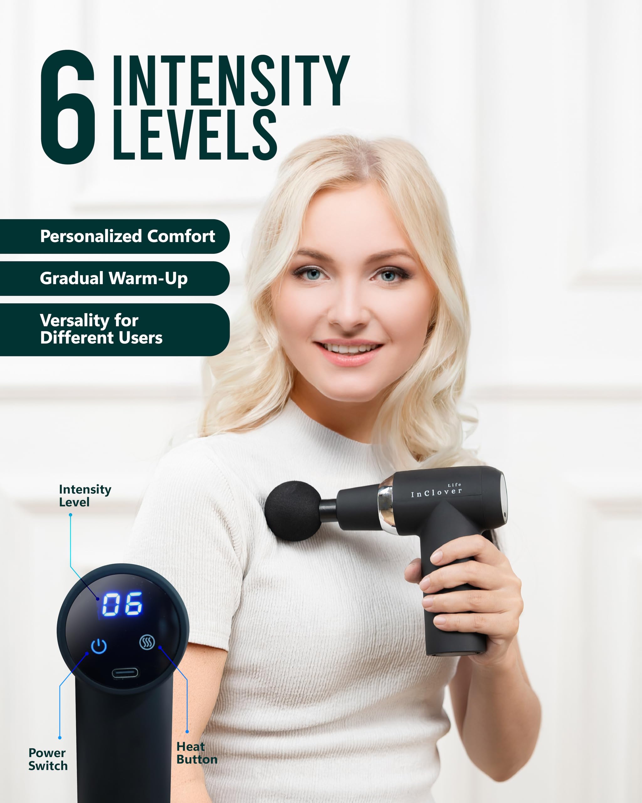 InClover Life six-speed percussion delivers customizable deep tissue relief
