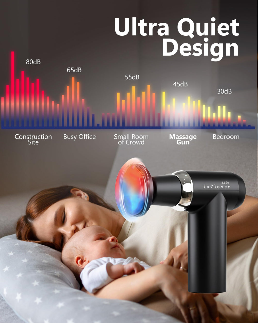 InClover Life massage gun runs quietly for peaceful sessions