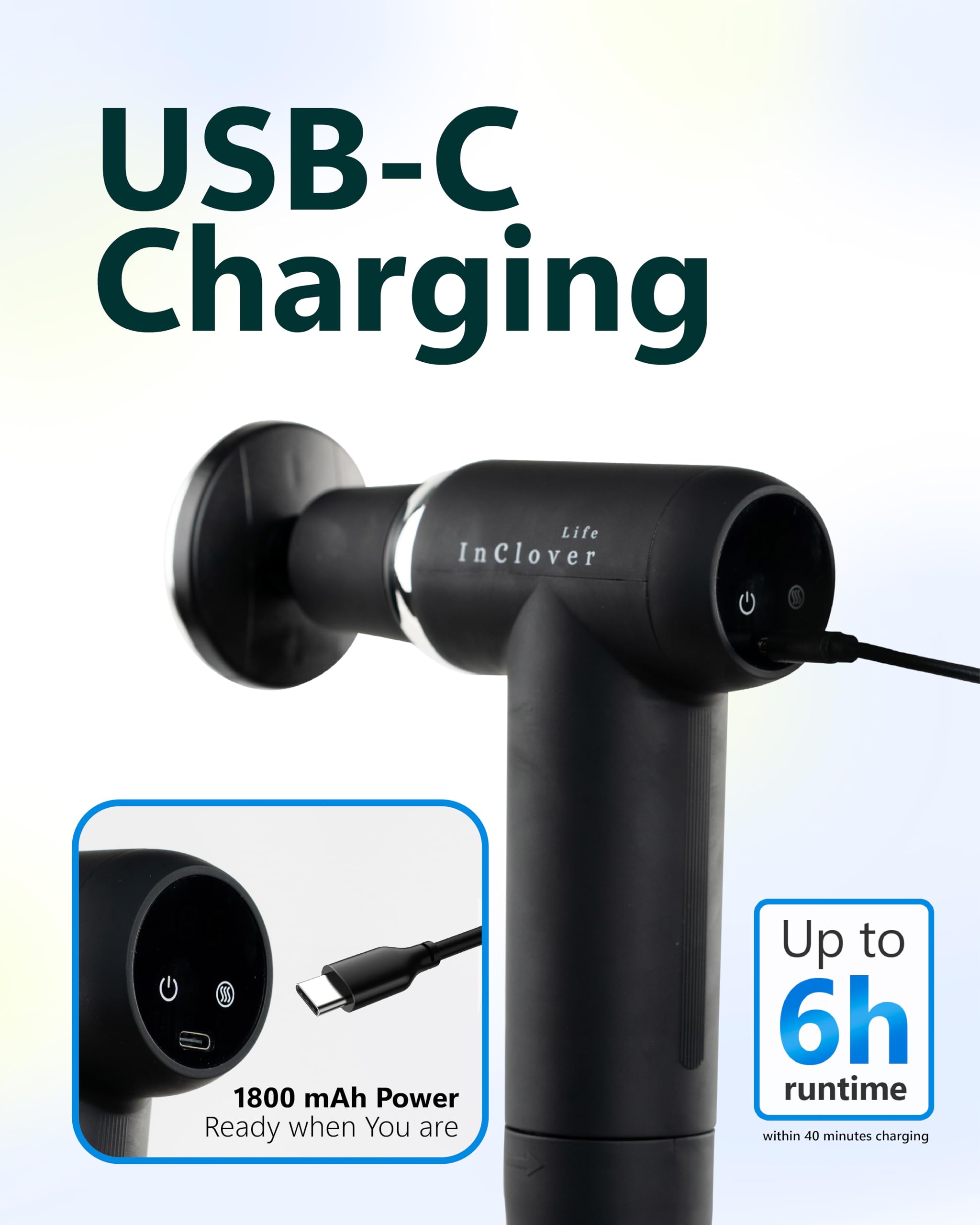 InClover Life USB-C recharge provides long battery life