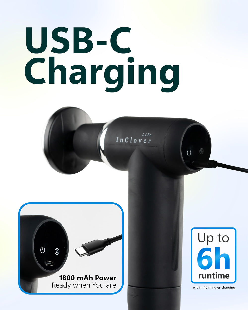 InClover Life USB-C recharge provides long battery life