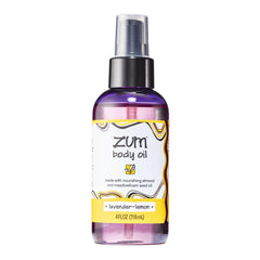 Indigo Wild Zum Lavender-Lemon Body Oil bottle for hydrating skin.