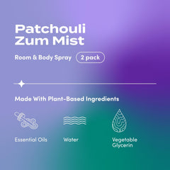 Patchouli aroma close-up on Zum Mist highlighting earthy scent.