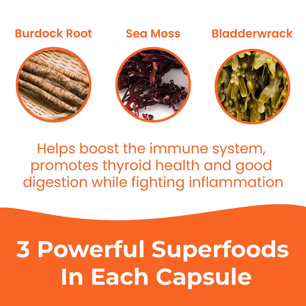 INFINITE AGE bladderwrack capsules image suggests iodine-rich formula for daily balance.