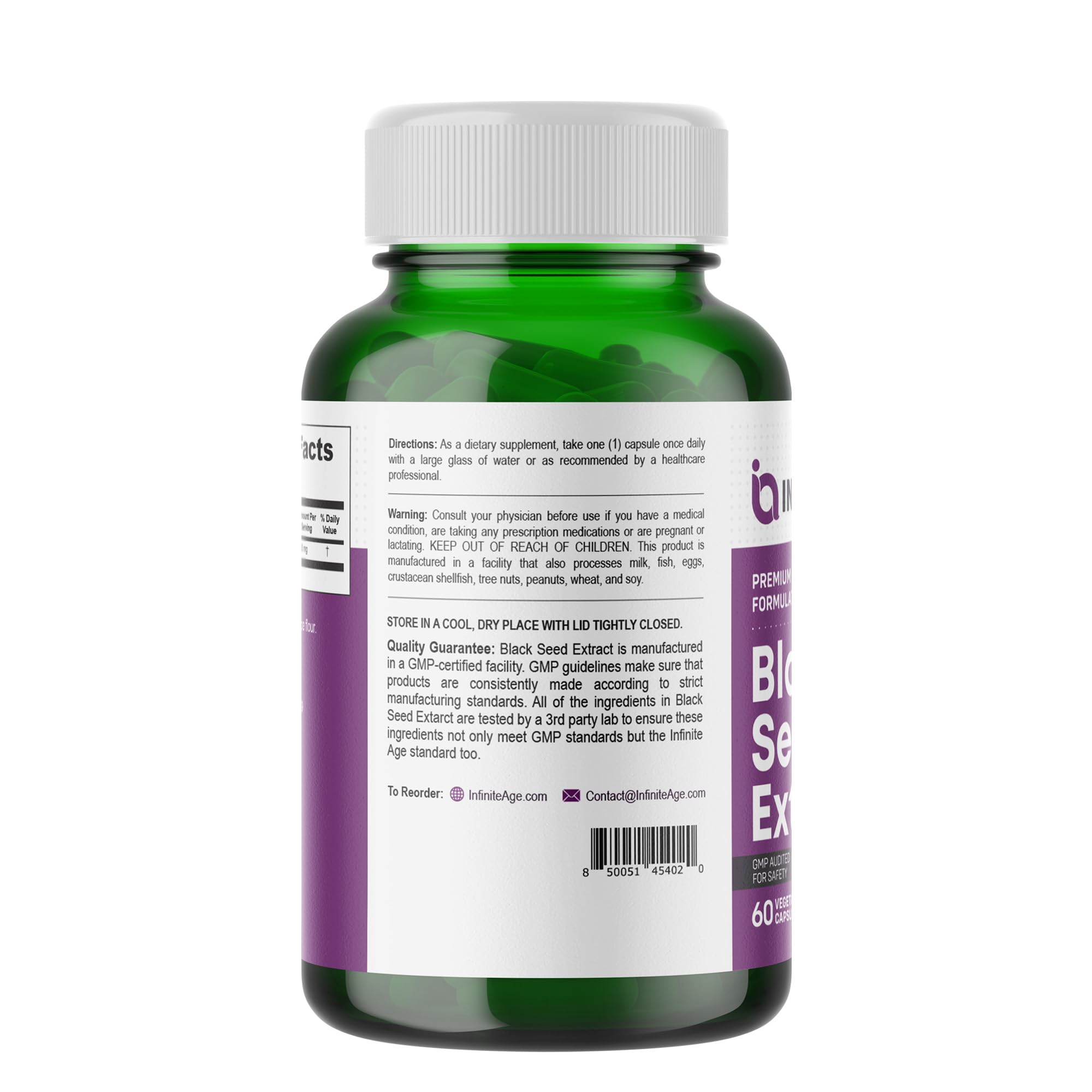 Infinite Age bottle and label highlighting vegan, solvent-free extract.
