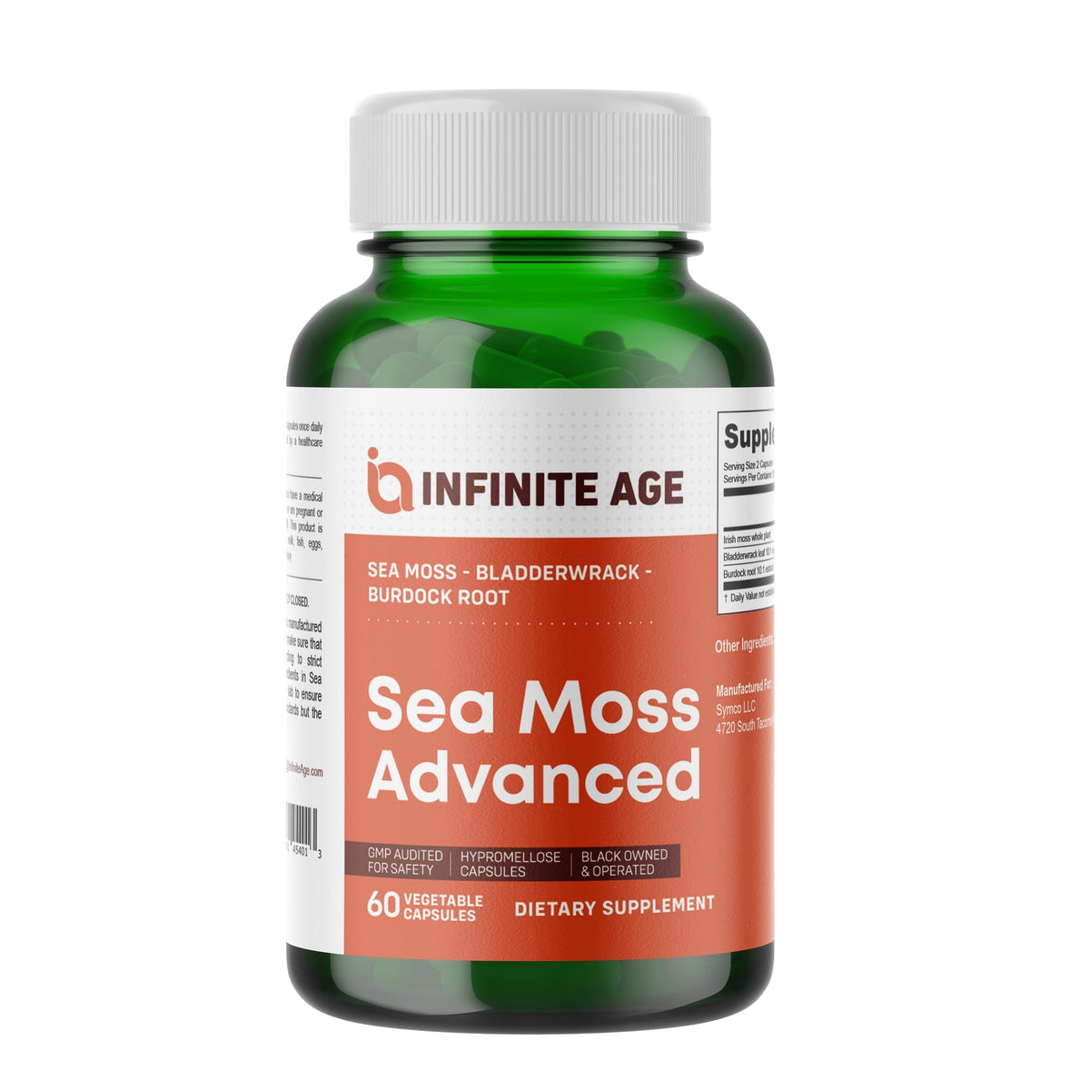 Infinite Age sea moss capsules bottle pour for easy daily wellness.