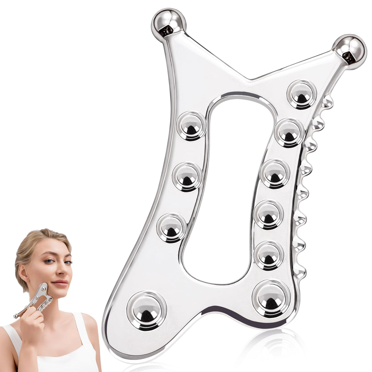 InfiniteRelax herramienta gua sha de metal 6 en 1 para cuerpo, favorece la circulación.