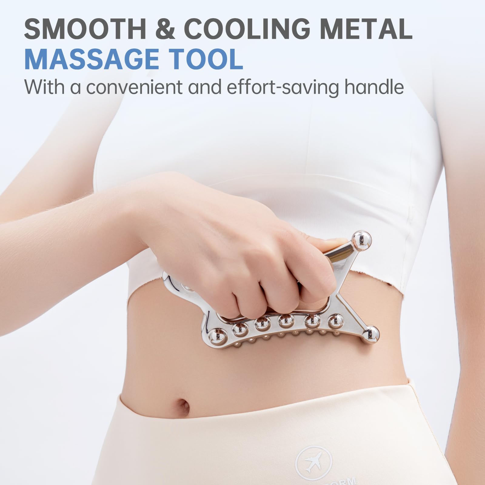 InfiniteRelax herramienta gua sha de metal fascia, ayuda a liberar tensiones en tejidos.