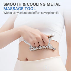 InfiniteRelax herramienta gua sha de metal fascia, ayuda a liberar tensiones en tejidos.