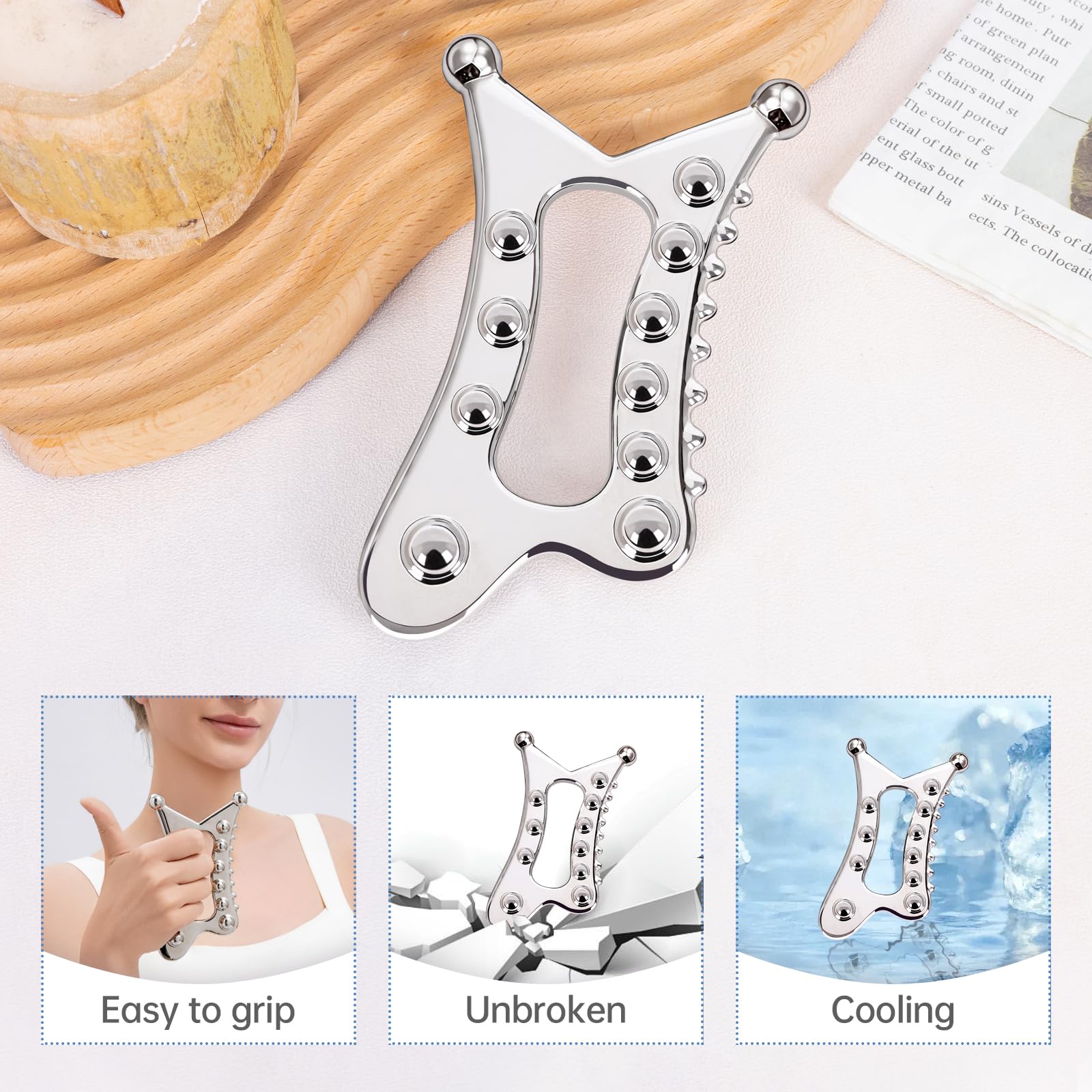 InfiniteRelax herramienta gua sha portátil con estuche, ideal para uso diario.