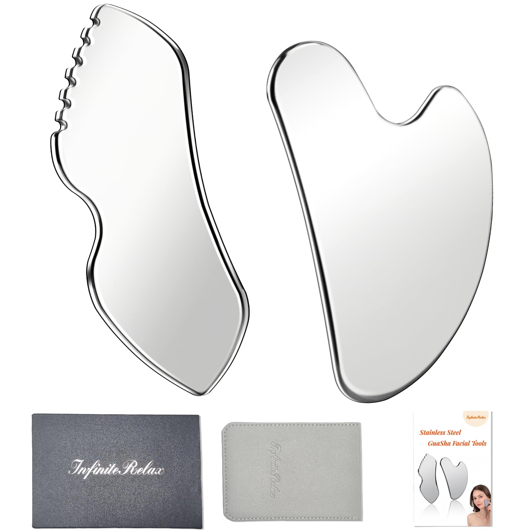 InfiniteRelax face gua sha in stainless steel for smoother facial contours